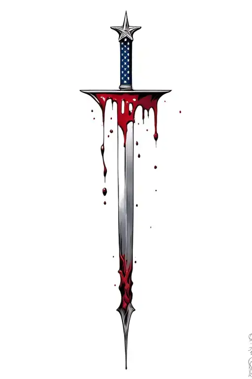 blood dripping and usa flag and long blade tattoo design idea