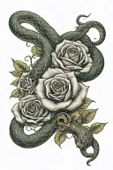 roses blooming with a snake intertwined belly up   tattoo design idea