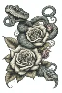 roses blooming with a snake intertwined belly up   tattoo design idea