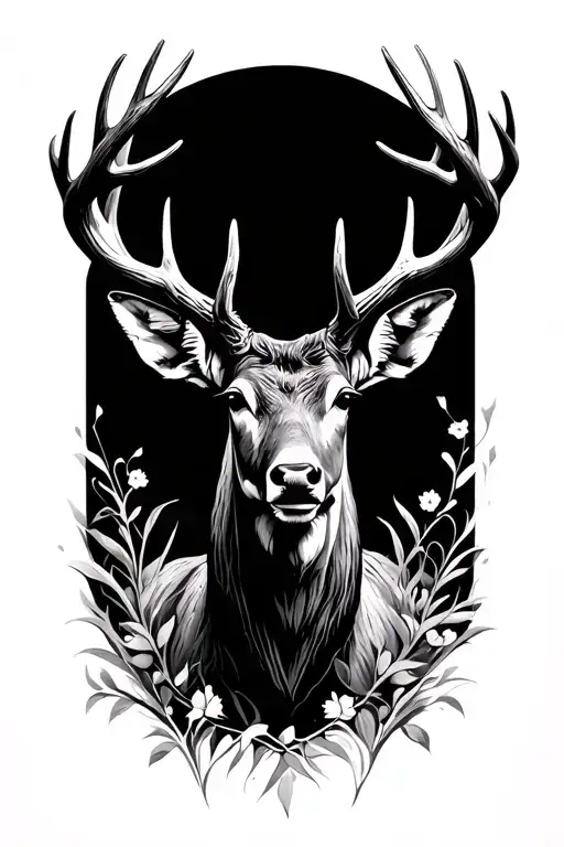 minimalistic forward facing stag head tattoo design idea