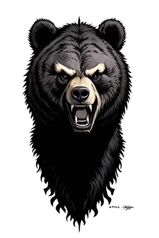 angry bear face tattoo design idea