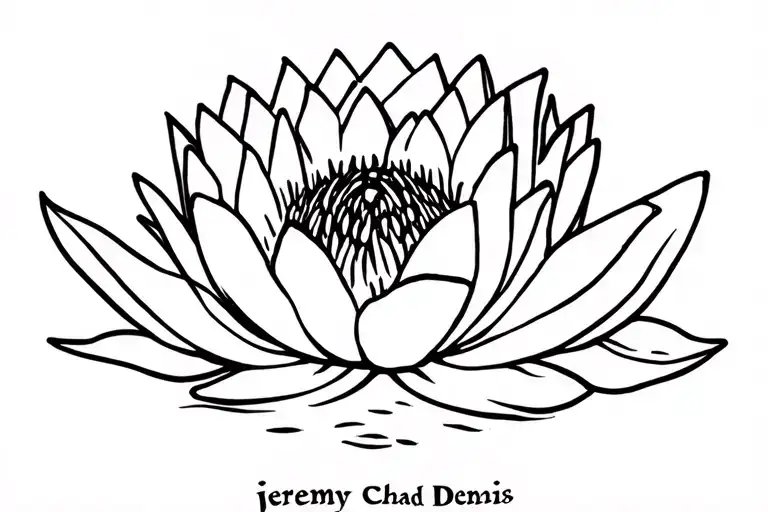 water lily with jeremy chad Dennis in elder folk font letters for stem tattoo design idea