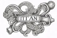 Dog Bone with the name Titan intertwined within tattoo design idea