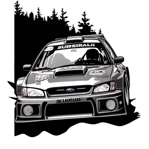 subaru impreza  555 rally car off road drivibg from left to right view tattoo design idea