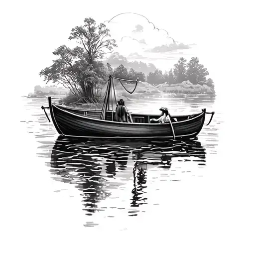boat floating river of life tattoo design idea