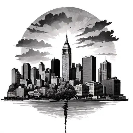 Boston skyline and tree leg sleeve tattoo tattoo design idea