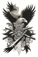 katana with eagle head and wings tattoo design idea