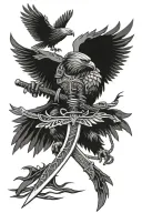 katana with eagle head and wings tattoo design idea