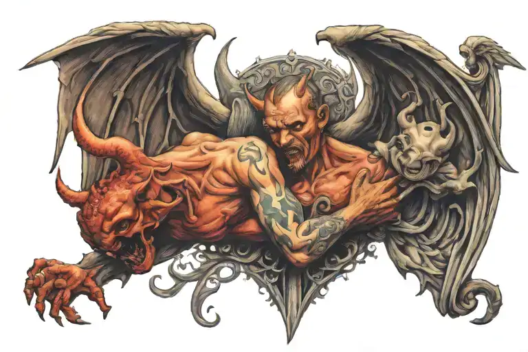 devil kills angel tattoo design idea