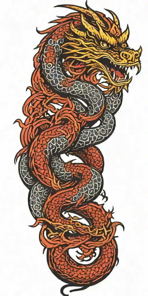 eastern dragon thats black, red and sliver  tattoo design idea