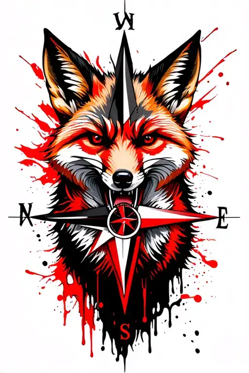 Compass with a angry fox in the style of the national Belarussian identity. tattoo design idea
