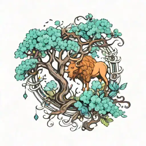 taurus aquarius capricorn nature elements like trees tattoo design idea