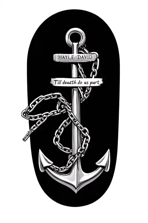 "Haylee David " "Till death do us part" Anchor with chain wrapped loosely tattoo design idea