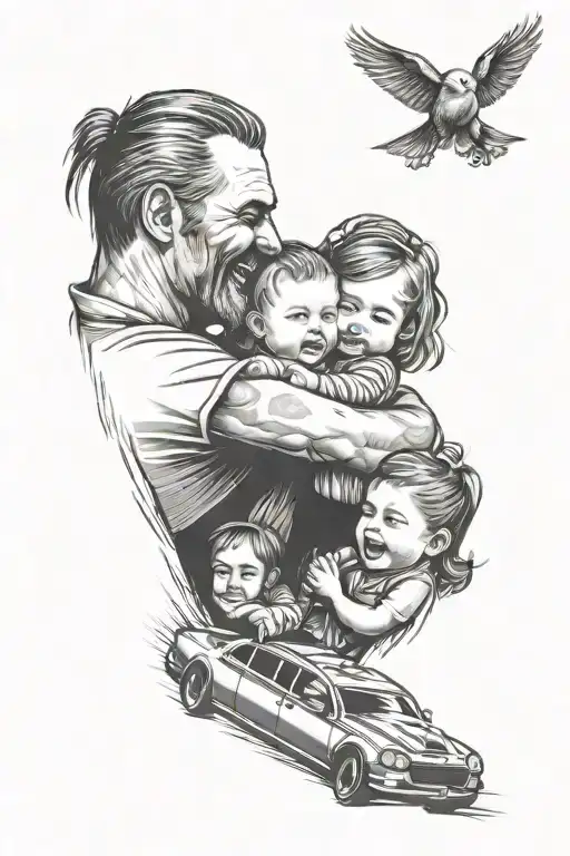 daddy daughter bonding in car driving tattoo design idea