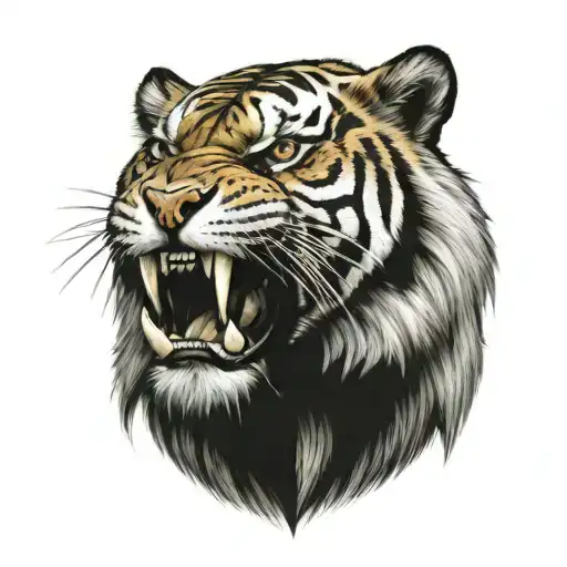 saber-toothed tiger with braces tattoo design idea