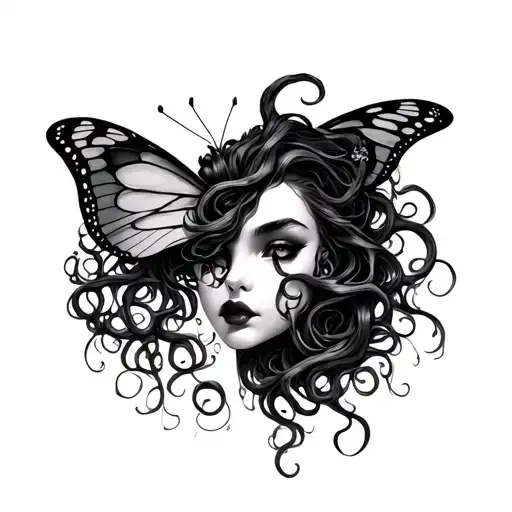 Medusa,semicolon,wave,malificent,butterfly tattoo design idea