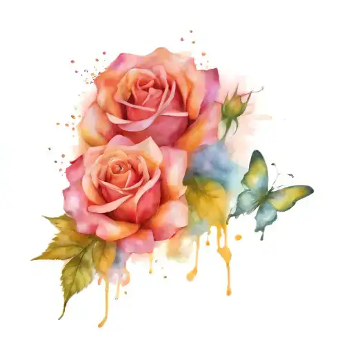 rose and butterflies tattoo design idea