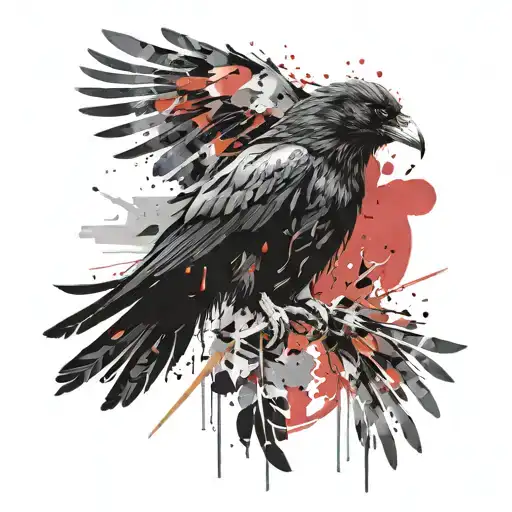 raven with outstretched wings in watercolor style tattoo design idea