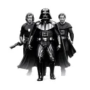 Realistic black and grey tattoo design of Darth Vader. Darth Vader walking one way, anakin another and Luke in centre tattoo design idea