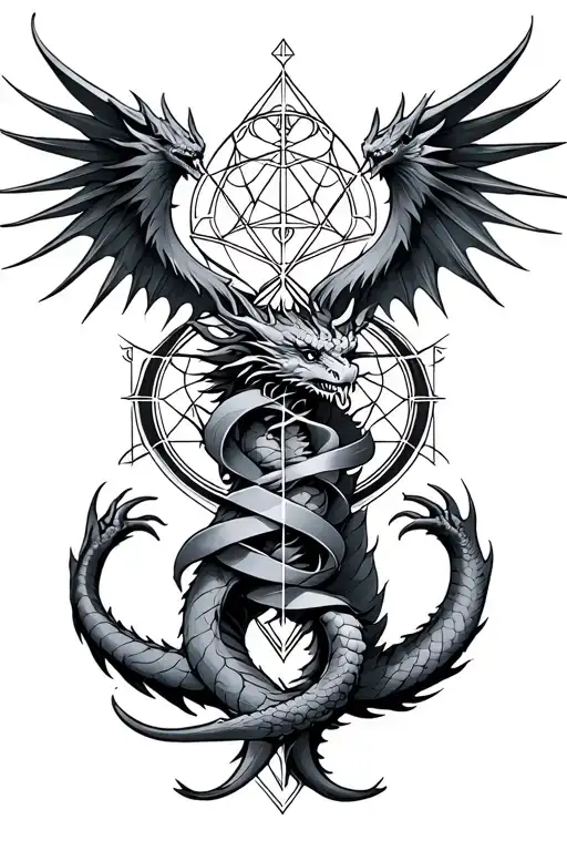 metatron sacred geometry with dragon wrapped tattoo design idea