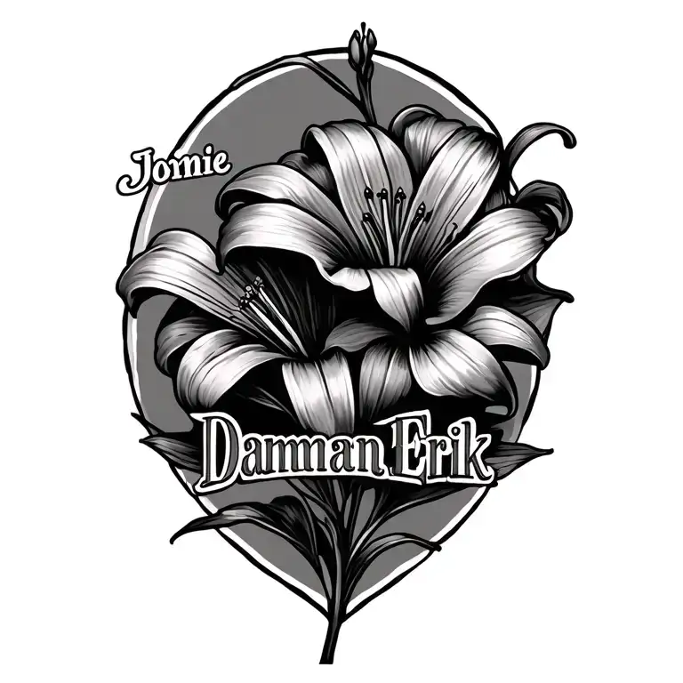 "Joanie, Damian, Erik" lily flower tattoo design idea
