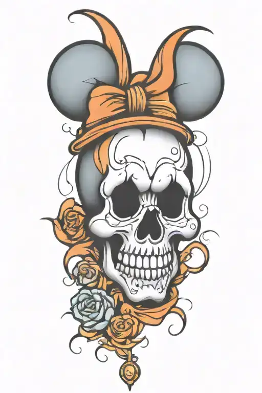 Mickey Mouse skull tattoo design idea