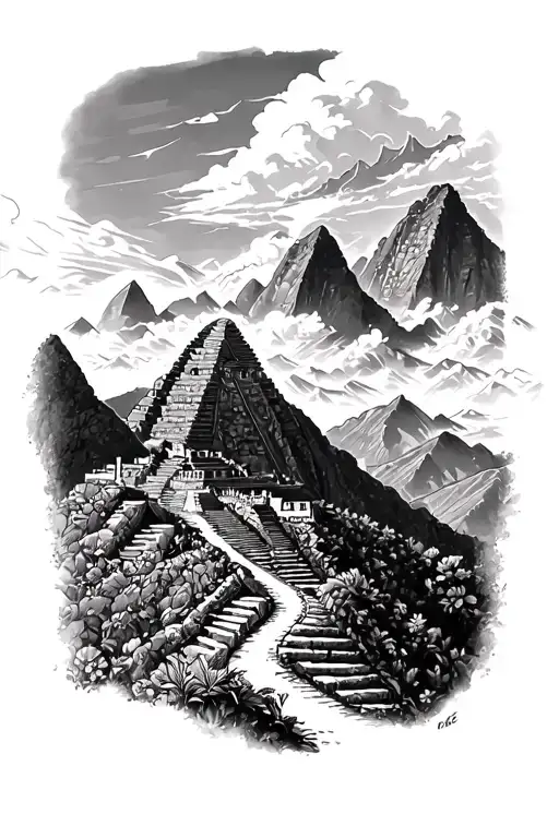 machu pichu and inca trail tattoo design idea