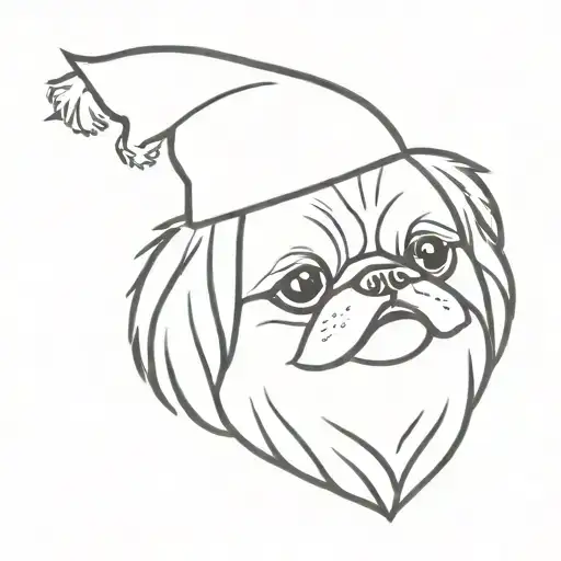 Pekinese in a party cap tattoo design idea