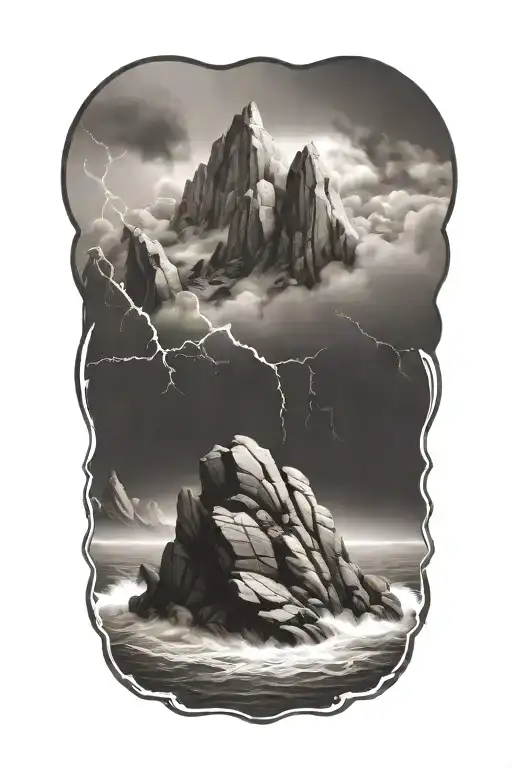 storm and rocks around the word "endure" tattoo design idea