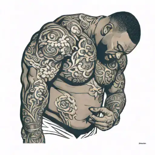 Big Black Man squeezeing his nipples sensually tattoo design idea