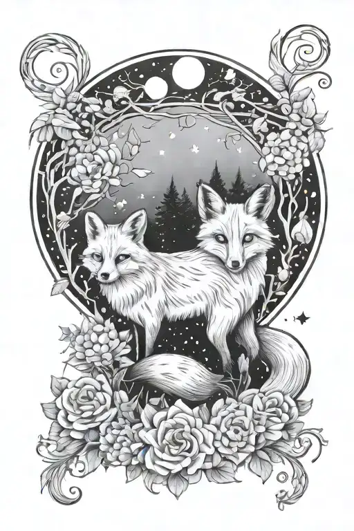 fox galaxy garden scene tattoo design idea