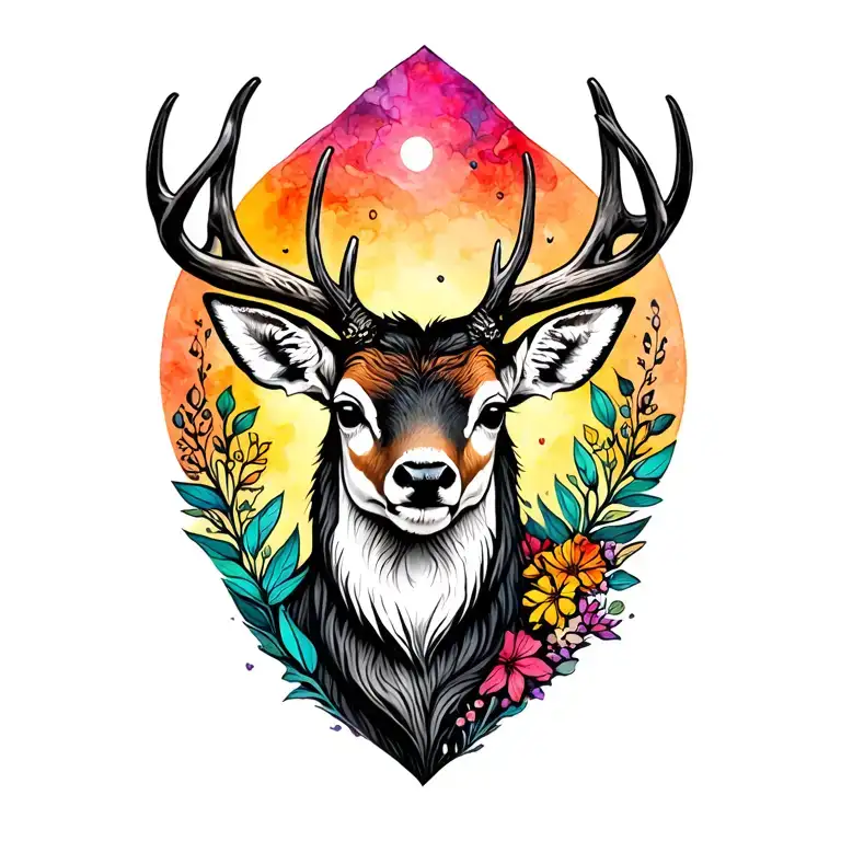 Colorful deer made up of natural elements. tattoo design idea