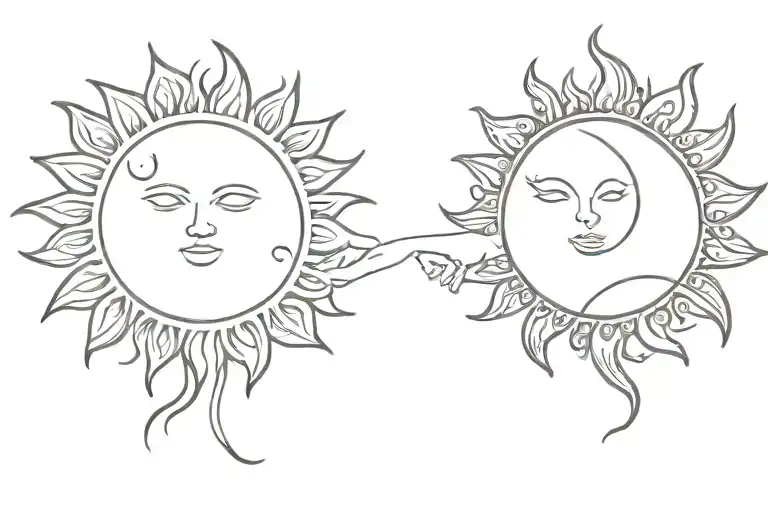 sun and moon holding hands tattoo design idea