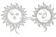 sun and moon holding hands tattoo design idea