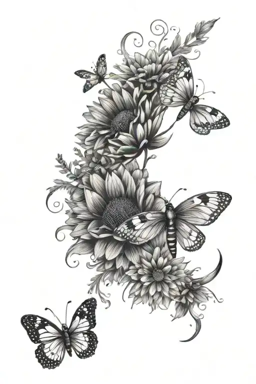 gerberas, butterflies,Dandelion blowing, sun and moon, dragonfly,aries,scorpio tattoo design idea