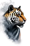 tiger head from side view surrounded by smoke fog tattoo design idea