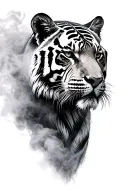 tiger head from side view surrounded by smoke fog tattoo design idea
