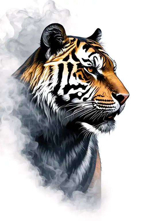 tiger head from side view surrounded by smoke fog tattoo design idea