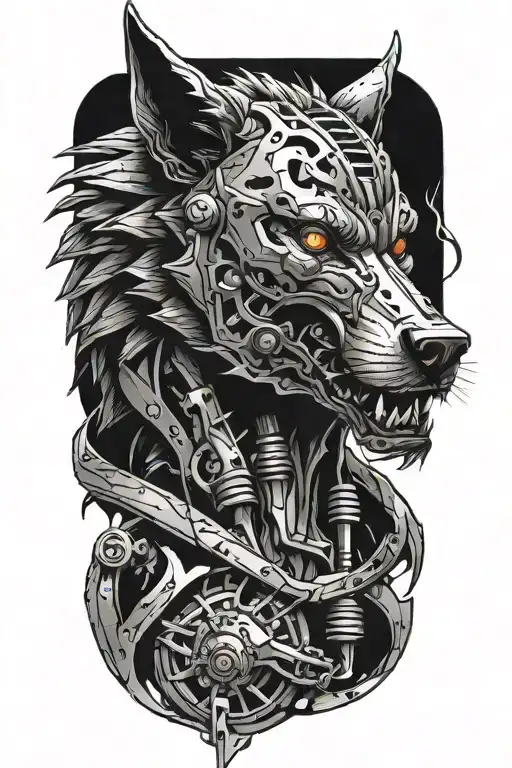 robotic werewolf howling tattoo design idea