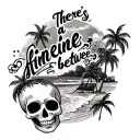 "There’s a fine line between" sugar skull, xray, beach scene with palm trees tattoo design idea