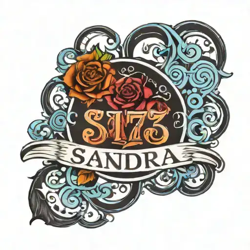 Design a tattoo with the name Sandra and the date 1975-01-13 in roman numerals tattoo design idea