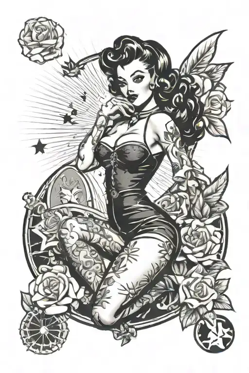 black pinup girl tattoo design idea