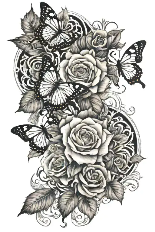 roses butterflies mandala design incorporating elements tattoo design idea