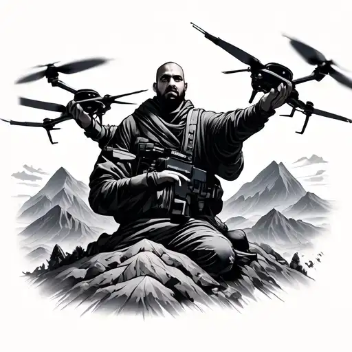 javid mortazawi 22.04.1993 born in Afghanistan mountains with predator drones tattoo design idea