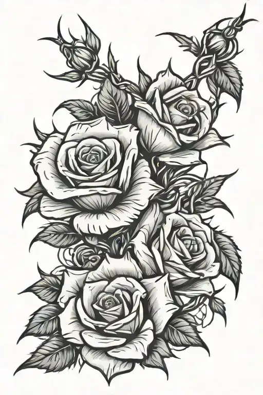Barbed wire roses tattoo design idea