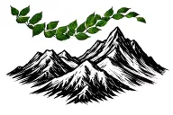mountain range with coca leaves blowing tattoo design idea