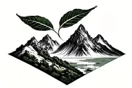 mountain range with coca leaves blowing tattoo design idea