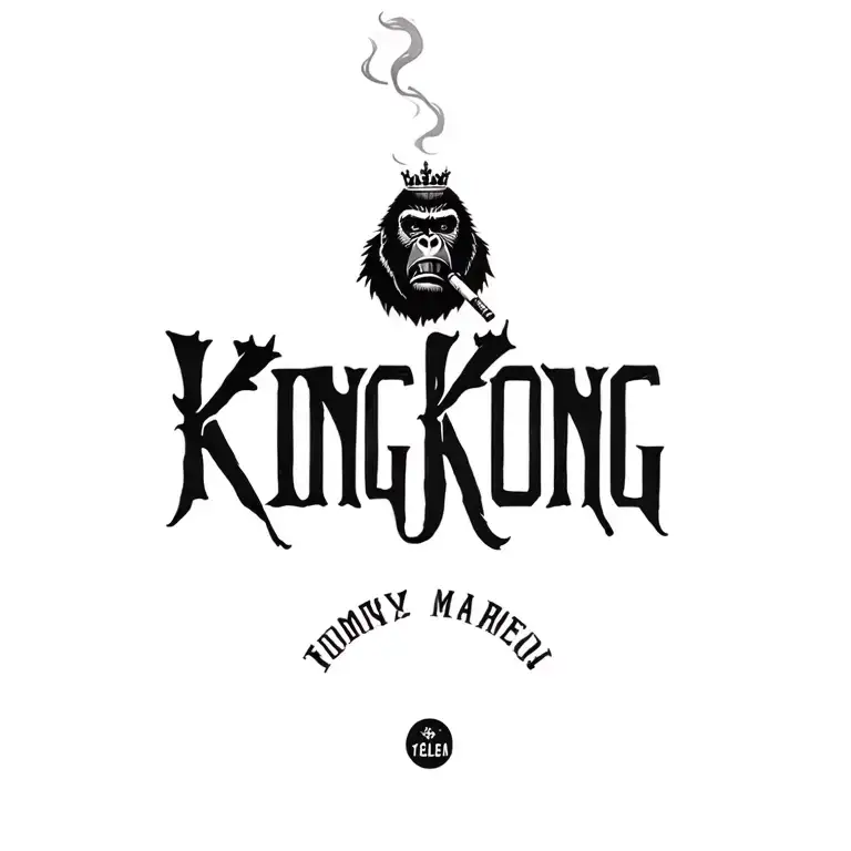 ""KING KONG"" crowned gorilla face smoking cigarette tattoo design idea