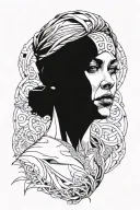 widow woman blindfolded front face tattoo design idea