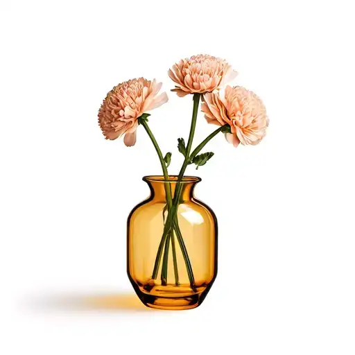 amber glass vase with carnation flowers. värillinen, piirretty, minimalistinen kuva tattoo design idea